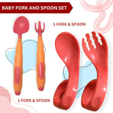 Baby Spoon and fork Set for Baby Feeding (Curved Red)